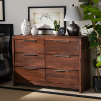 Baxton Studio Torres-Rain Oak-6DW-Dresser Torres Modern and Contemporary Brown Oak Finished 6-Drawer Wood Dresser